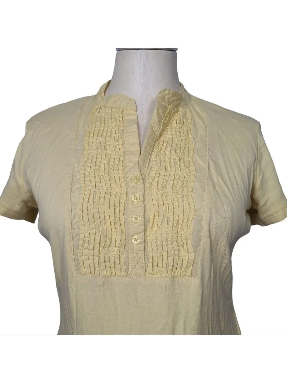 Talbots Light Yellow Pleated Half Button Down Cotton Shirt S